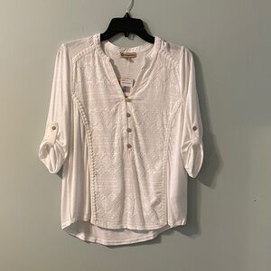 Democracy Ivory Lace Design Button-Up Blouse